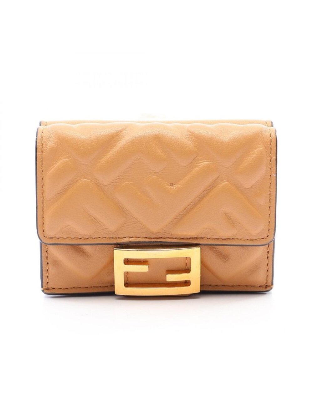 Fendi Trifold Wallet Baguette FF Logo Beige Leather